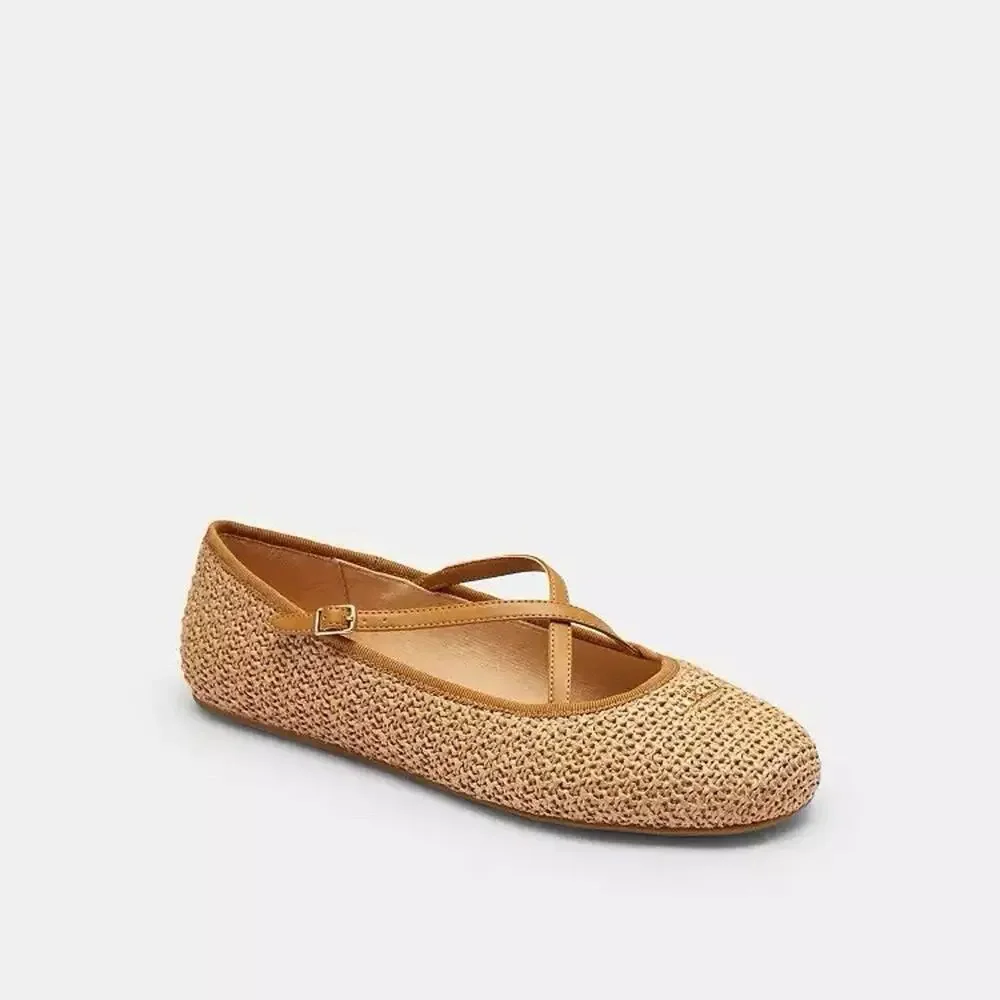 NWT Coach Women Phoebe Ballet Flat Natural CEE75 Raffia us7